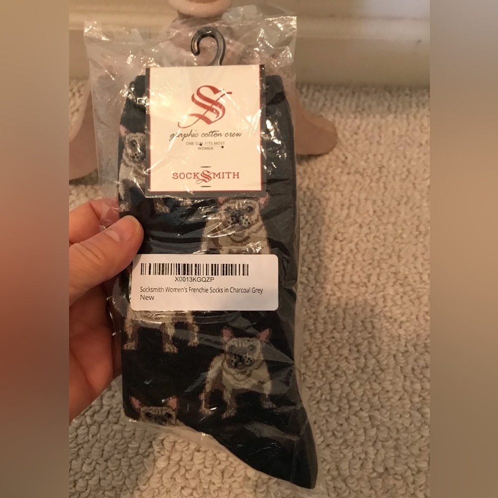 Sock Smith nwt new Womens Frenchie socks charcoal grey